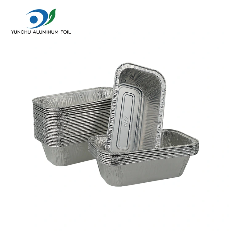 Düzbucaqlı hava qızartma bişirmə gümüş alüminium folqa qabları Düzbucaqlı hava qızartma bişirmə gümüş alüminium folqa qabları