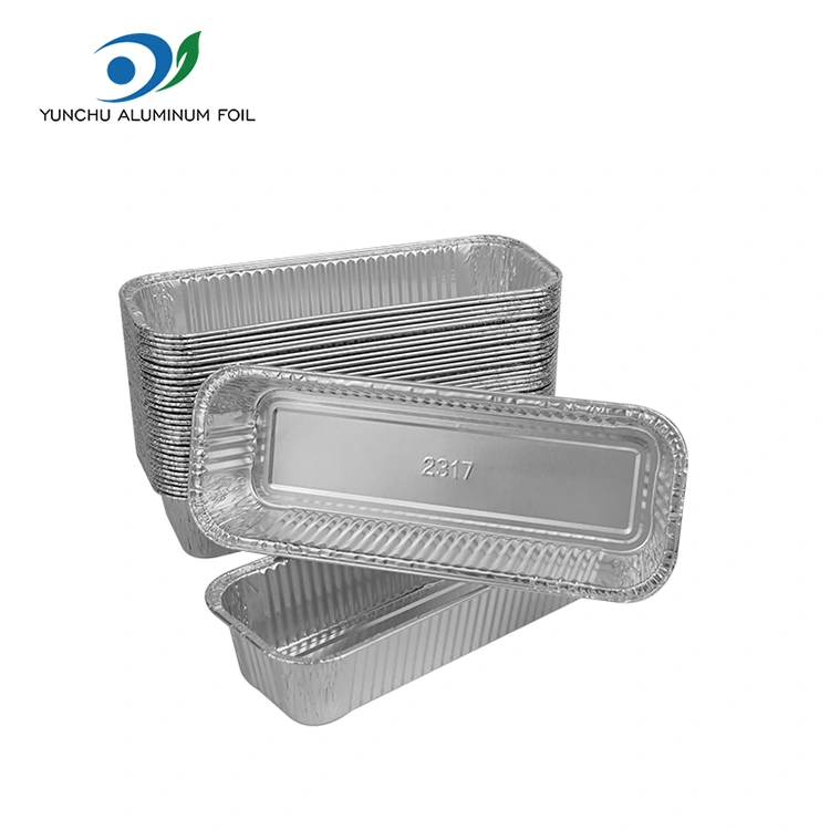 Düzbucaqlı baguettes gümüş alüminium folqa qabları Düzbucaqlı baguettes gümüş alüminium folqa qabları