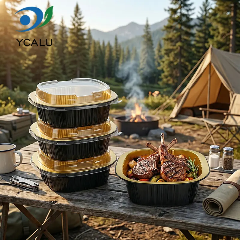 Birdəfəlik binaural kvadrat qutu qara qızılı alüminium folqa qabları