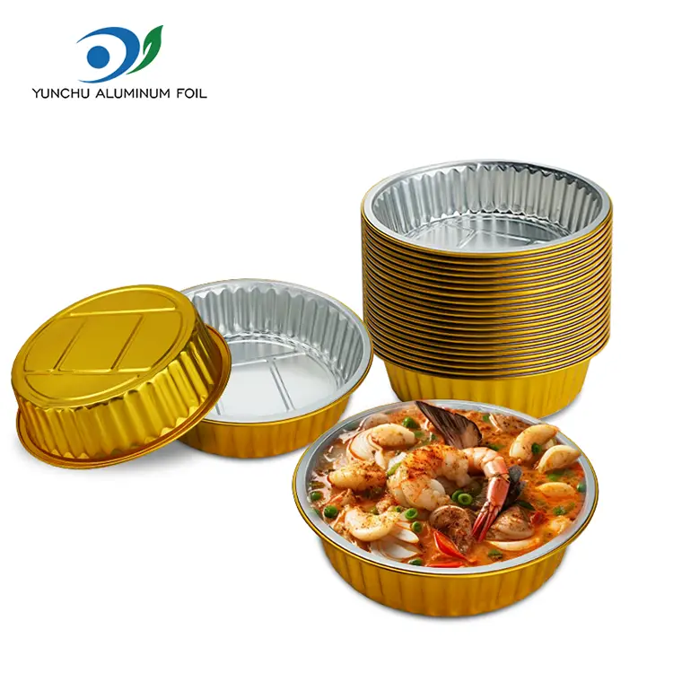 Birdəfəlik gratin qızıl dəyirmi alüminium folqa qabları