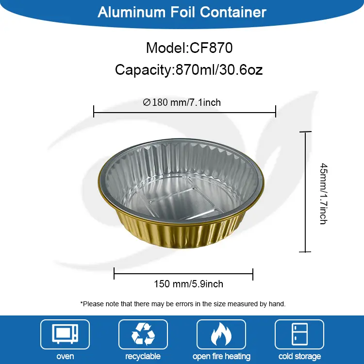 Birdəfəlik gratin qızıl dəyirmi alüminium folqa qabları