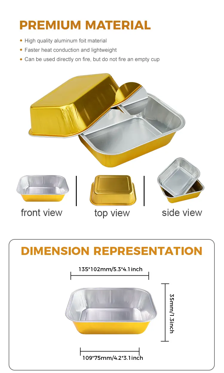 Rectangular Bakery Boxes Heat-Sealed Smooth Wall Aluminum Foil Containers