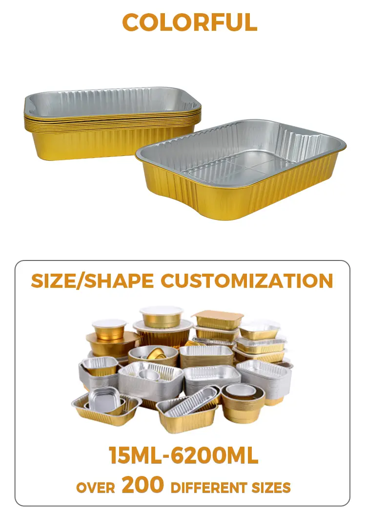 Disposable Takeaway baking trays Golden Aluminum Foil Containers