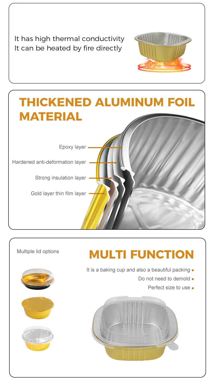 Disposable square gold Aluminum Foil Containers