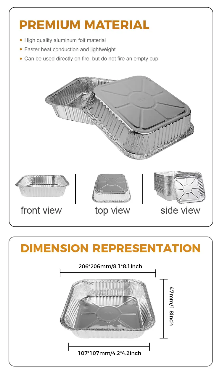 Disposable Square Silver Aluminum Food Containers For Delivery