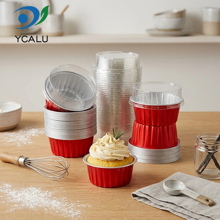 Birdəfəlik bişmiş rəngli cupcakes Smoothwall Alüminium Folyo Konteynerlər