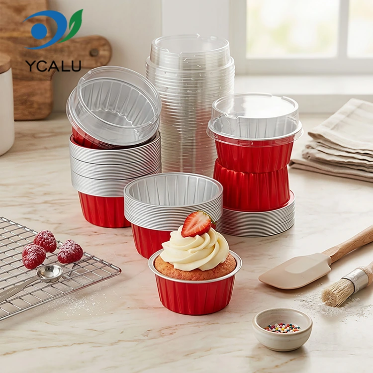 Birdəfəlik bişmiş rəngli cupcakes Smoothwall Alüminium Folyo Konteynerlər