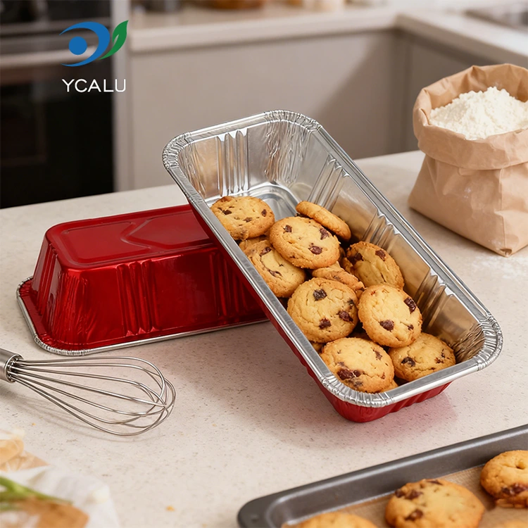 Düzbucaqlı qırmızı çörək bişirmək iaşə gümüş alüminium folqa qabları