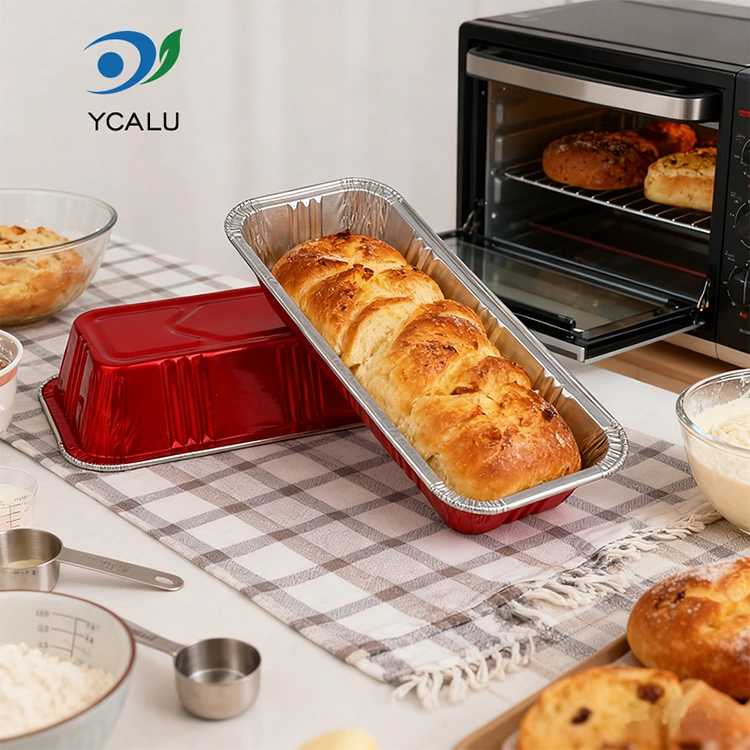 Düzbucaqlı qırmızı çörək bişirmək iaşə gümüş alüminium folqa qabları