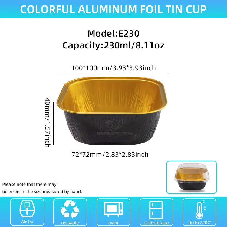 Kvadrat rəng çörək bişirmək hamar yuvalar alüminium folqa qabları